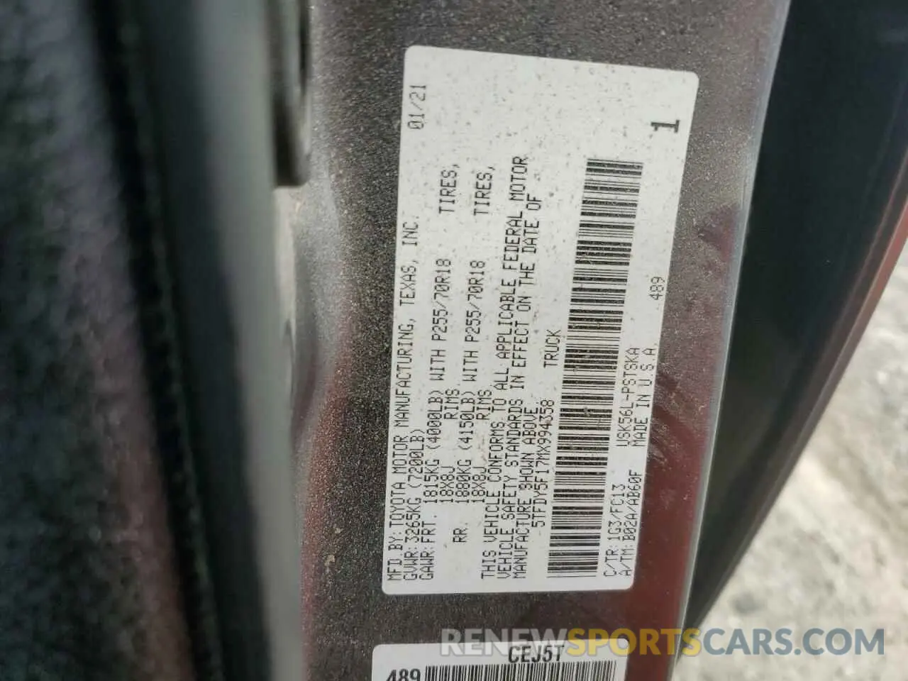 12 fotografías del automóvil dañado 5TFDY5F17MX994358 TOYOTA TUNDRA 2021