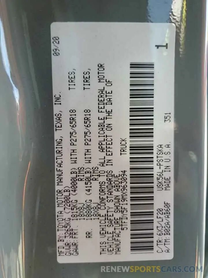 12 fotografías del automóvil dañado 5TFDY5F19MX963094 TOYOTA TUNDRA 2021