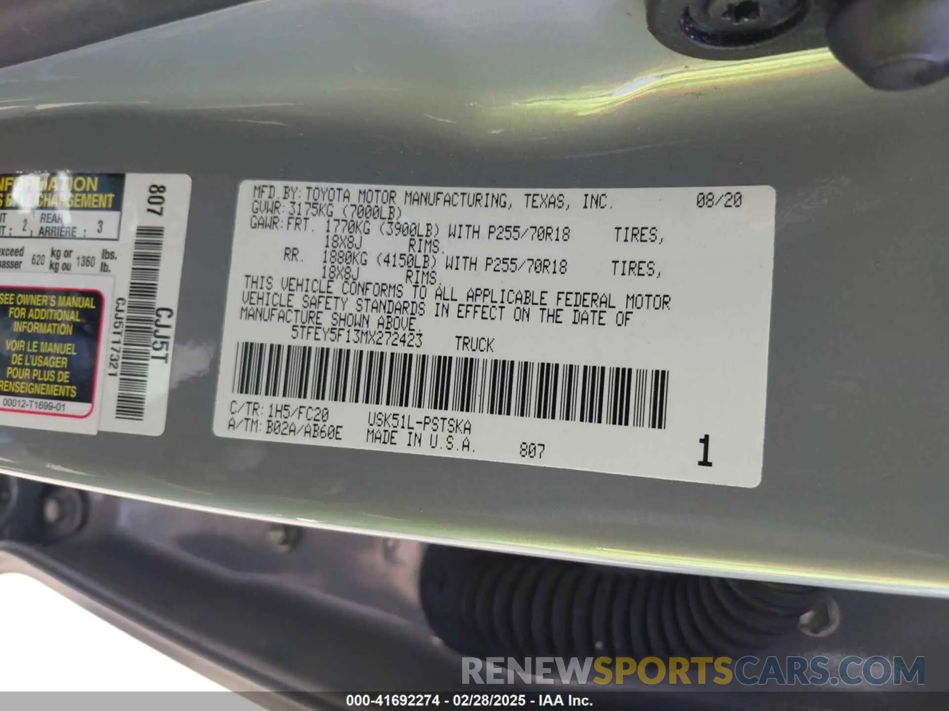 9 fotografías del automóvil dañado 5TFEY5F13MX272423 TOYOTA TUNDRA 2021