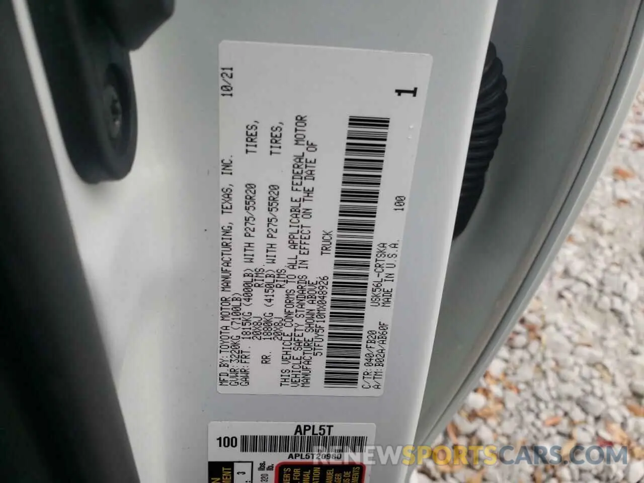 10 fotografías del automóvil dañado 5TFUY5F10MX048926 TOYOTA TUNDRA 2021