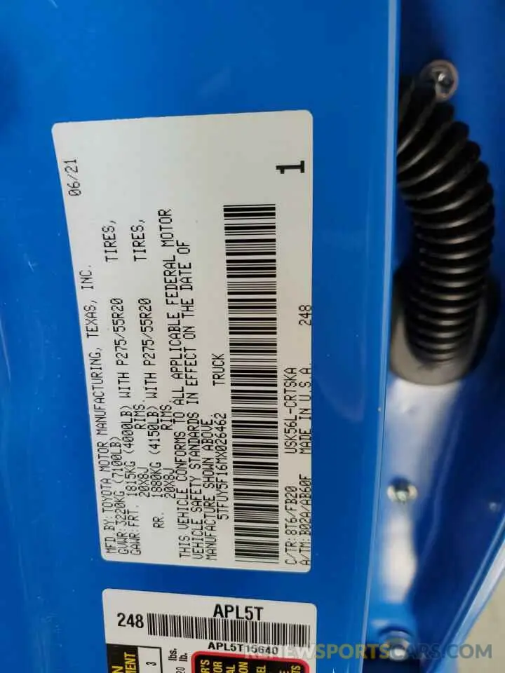 13 fotografías del automóvil dañado 5TFUY5F16MX026462 TOYOTA TUNDRA 2021
