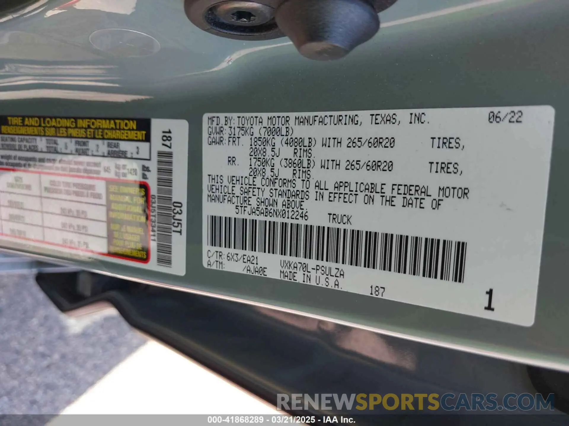 9 fotografías del automóvil dañado 5TFJA5AB6NX012246 TOYOTA TUNDRA 2022