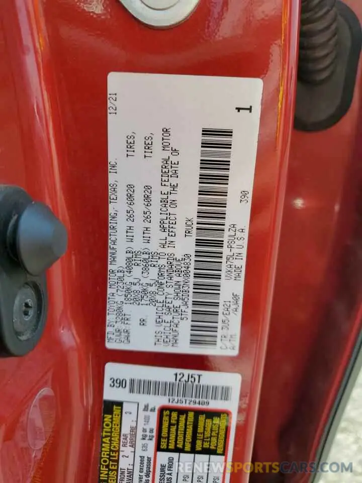 12 fotografías del automóvil dañado 5TFJA5DB3NX004830 TOYOTA TUNDRA 2022