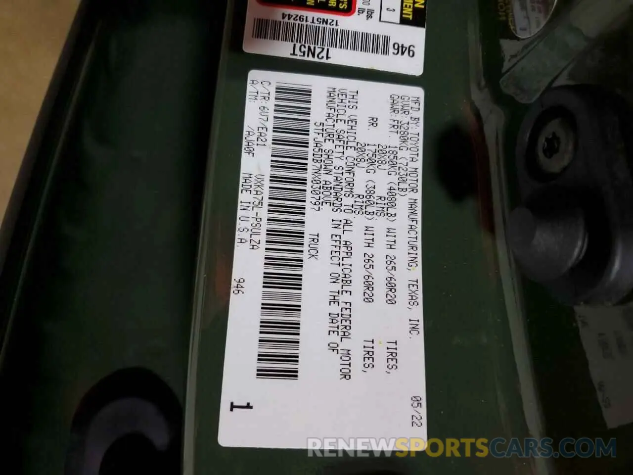 13 fotografías del automóvil dañado 5TFJA5DB7NX030797 TOYOTA TUNDRA 2022