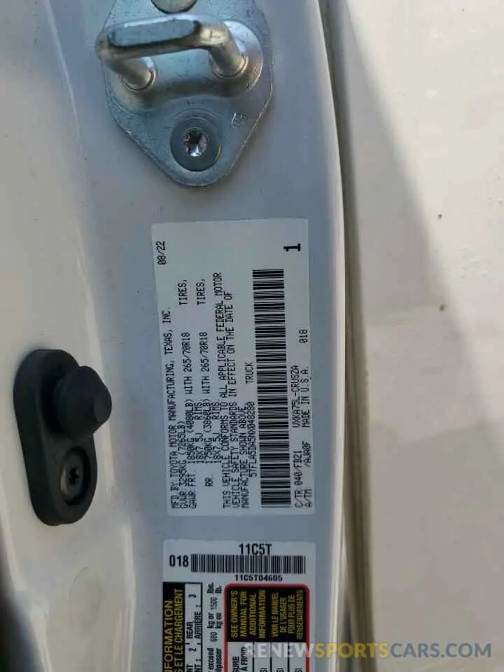 12 fotografías del automóvil dañado 5TFLA5DA5NX048280 TOYOTA TUNDRA 2022