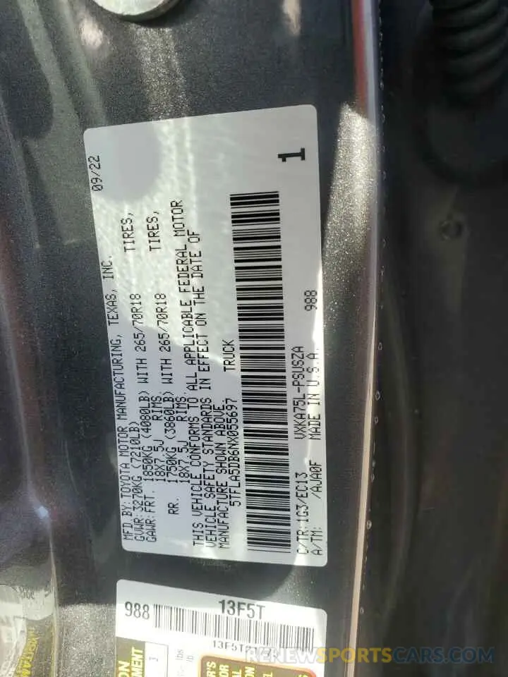 13 fotografías del automóvil dañado 5TFLA5DB6NX055697 TOYOTA TUNDRA 2022