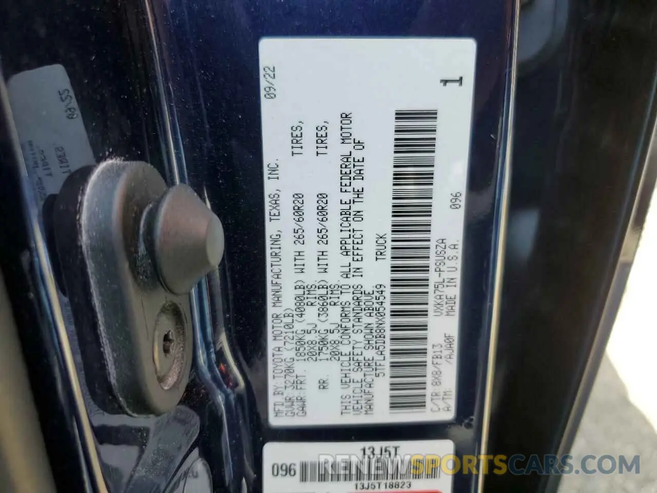 12 fotografías del automóvil dañado 5TFLA5DB8NX054549 TOYOTA TUNDRA 2022