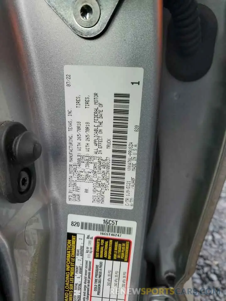 12 fotografías del automóvil dañado 5TFLA5EC3NX009137 TOYOTA TUNDRA 2022
