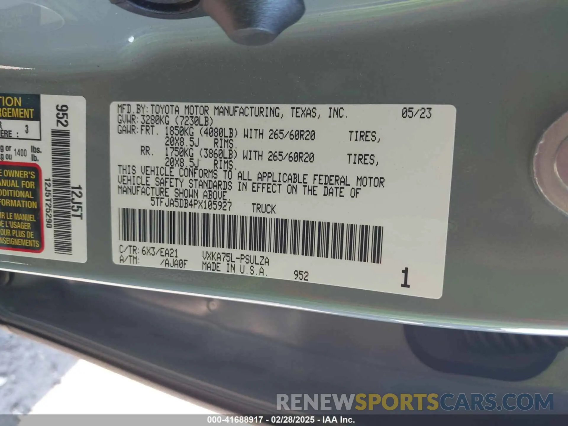 9 fotografías del automóvil dañado 5TFJA5DB4PX105927 TOYOTA TUNDRA 2023
