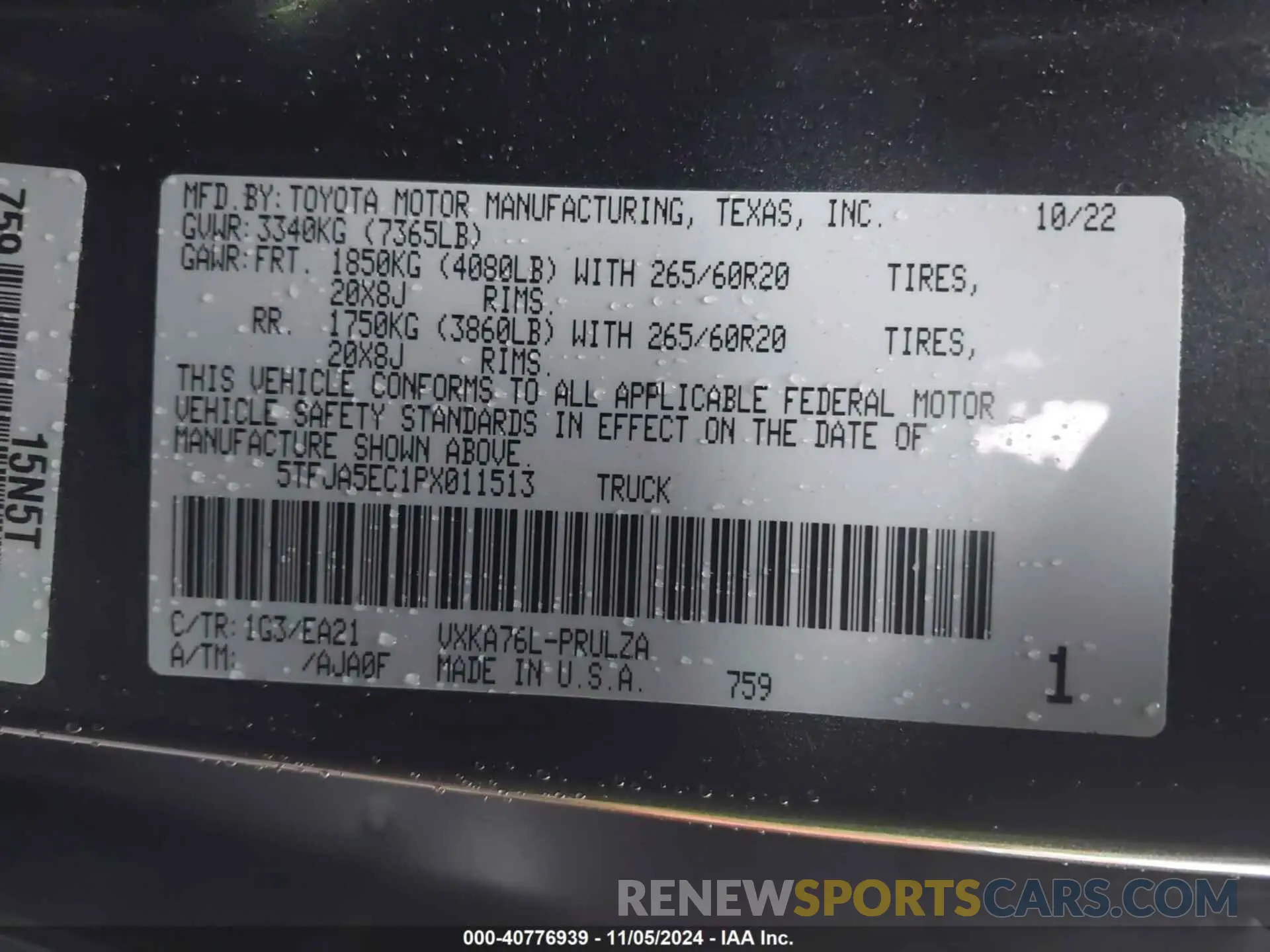 9 fotografías del automóvil dañado 5TFJA5EC1PX011513 TOYOTA TUNDRA 2023