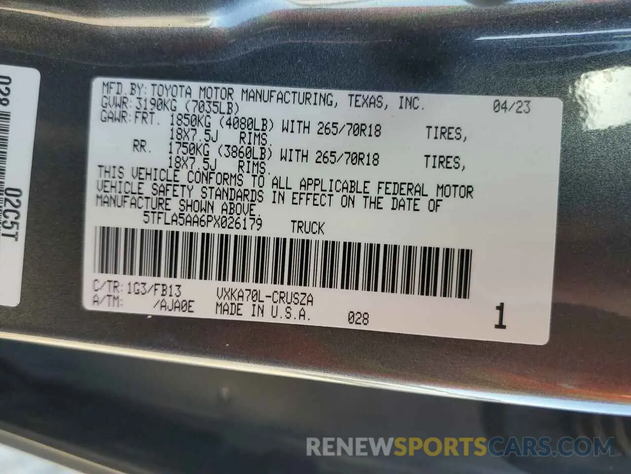 12 fotografías del automóvil dañado 5TFLA5AA6PX026179 TOYOTA TUNDRA 2023