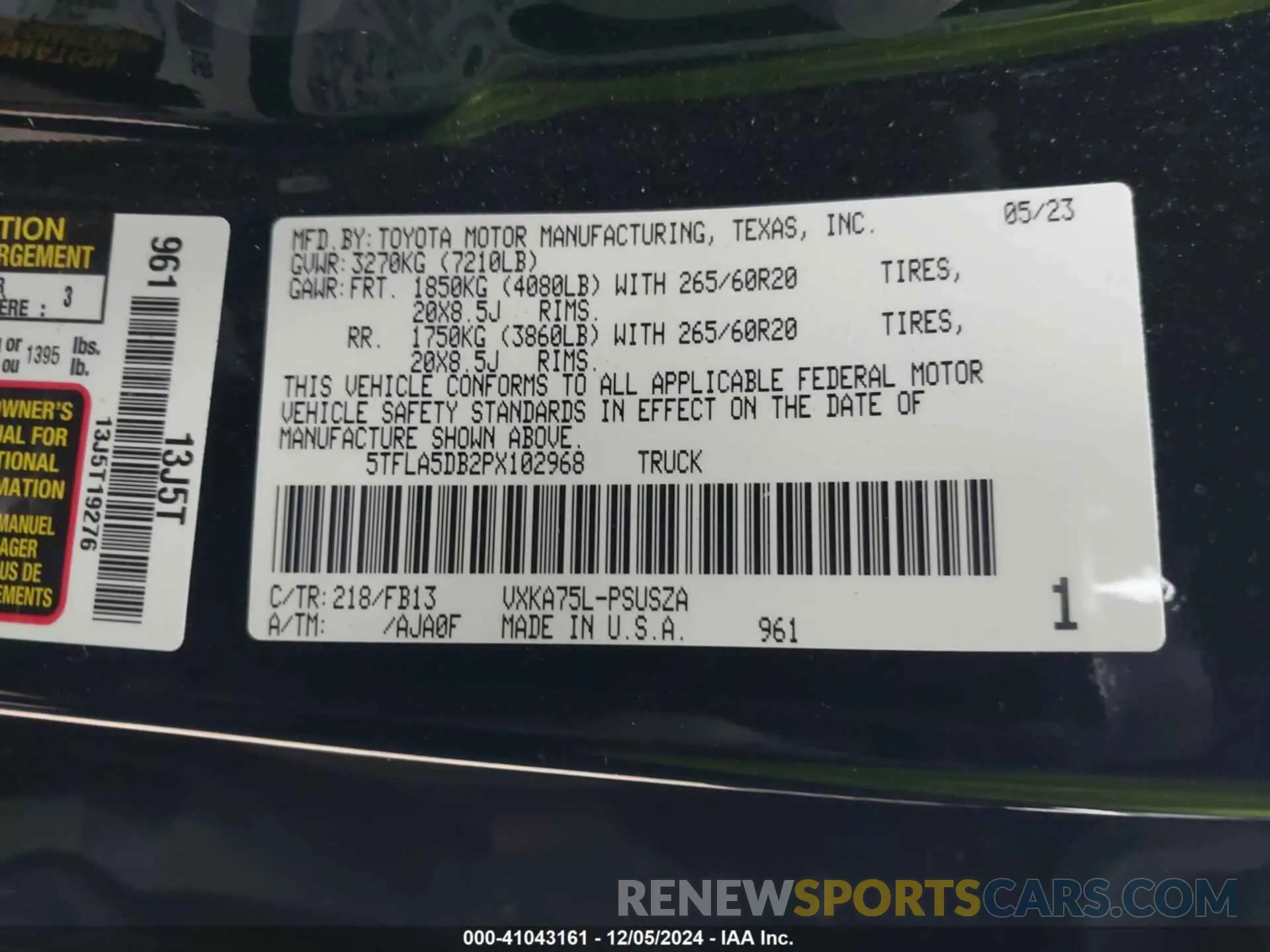 9 fotografías del automóvil dañado 5TFLA5DB2PX102968 TOYOTA TUNDRA 2023