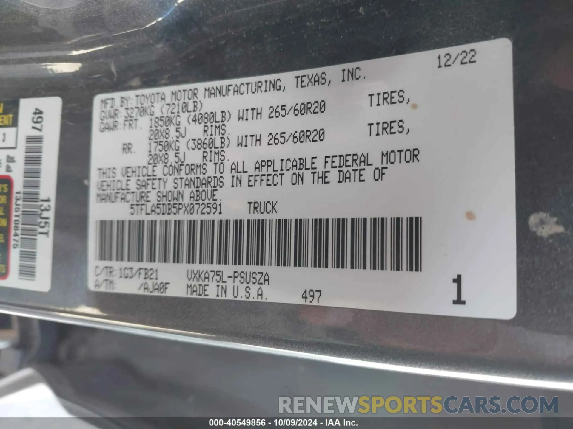 9 fotografías del automóvil dañado 5TFLA5DB5PX072591 TOYOTA TUNDRA 2023