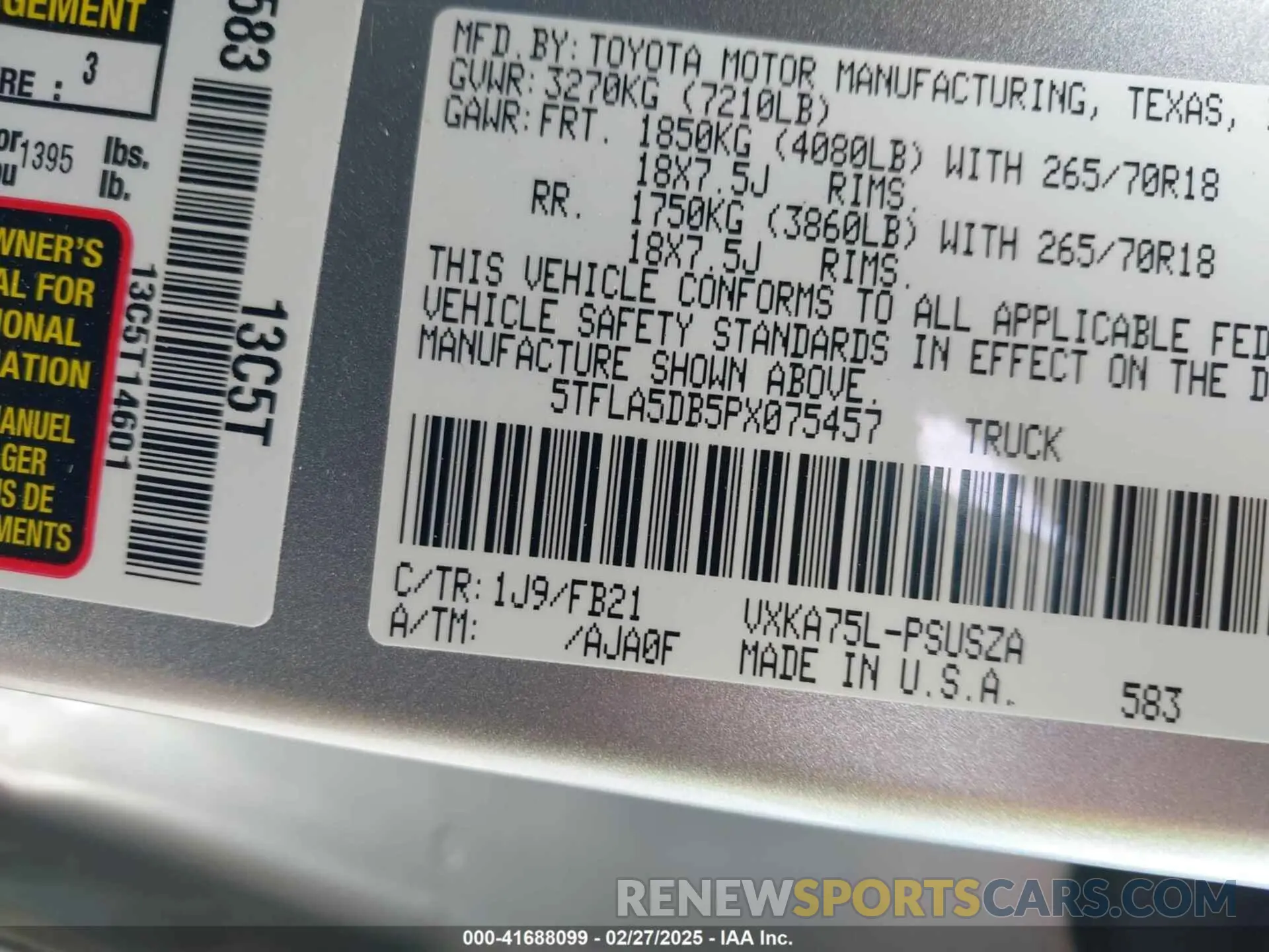 9 fotografías del automóvil dañado 5TFLA5DB5PX075457 TOYOTA TUNDRA 2023