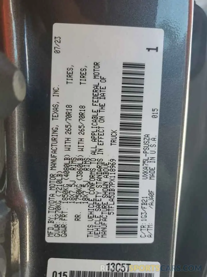 12 fotografías del automóvil dañado 5TFLA5DB7PX118969 TOYOTA TUNDRA 2023