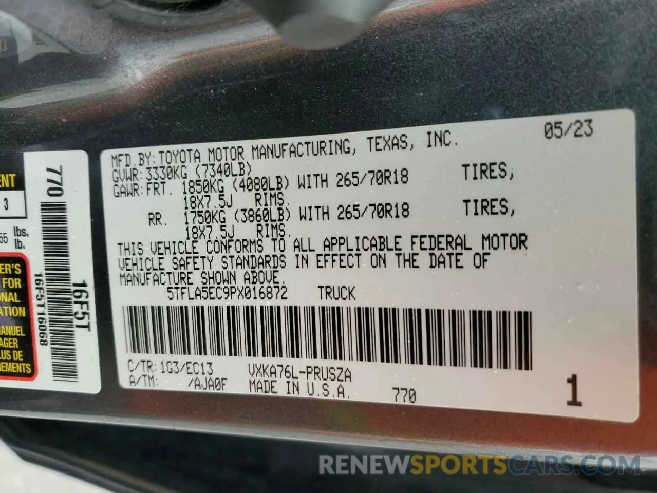 12 fotografías del automóvil dañado 5TFLA5EC9PX016872 TOYOTA TUNDRA 2023