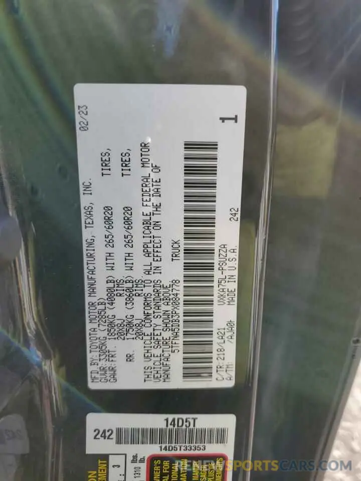 12 fotografías del automóvil dañado 5TFNA5DB3PX084778 TOYOTA TUNDRA 2023