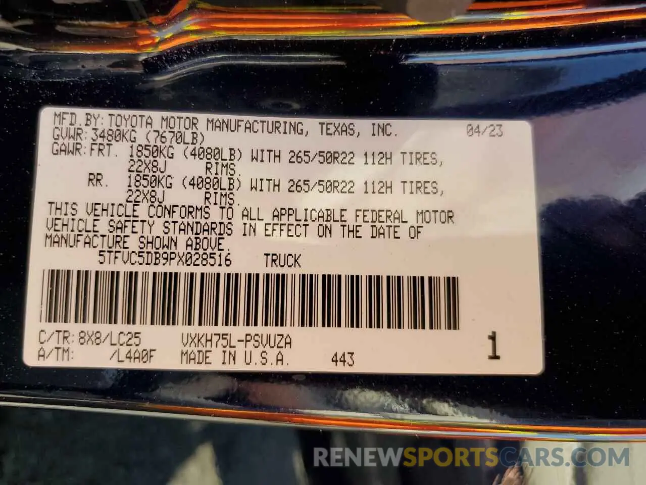 12 fotografías del automóvil dañado 5TFVC5DB9PX028516 TOYOTA TUNDRA 2023
