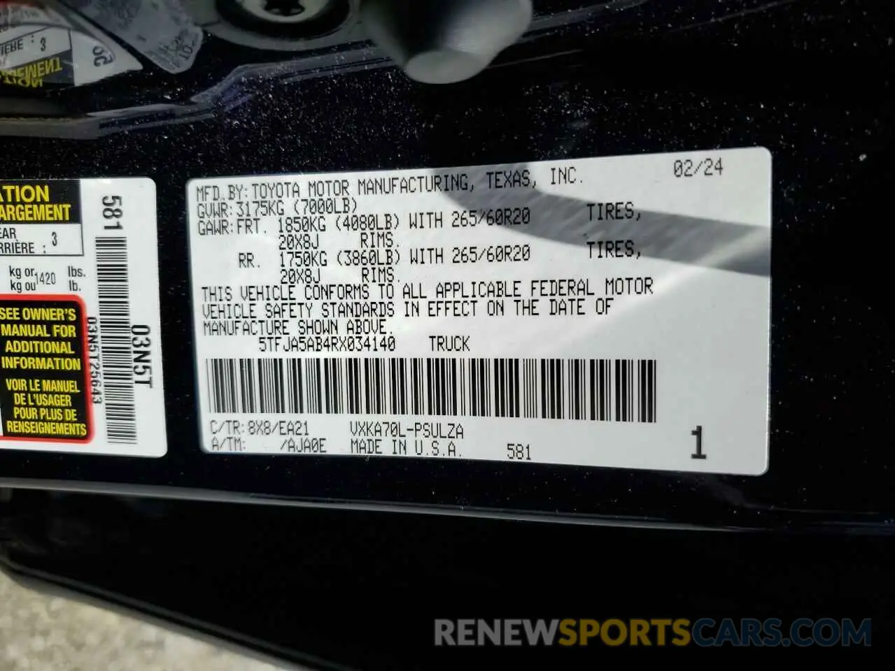13 fotografías del automóvil dañado 5TFJA5AB4RX034140 TOYOTA TUNDRA 2024