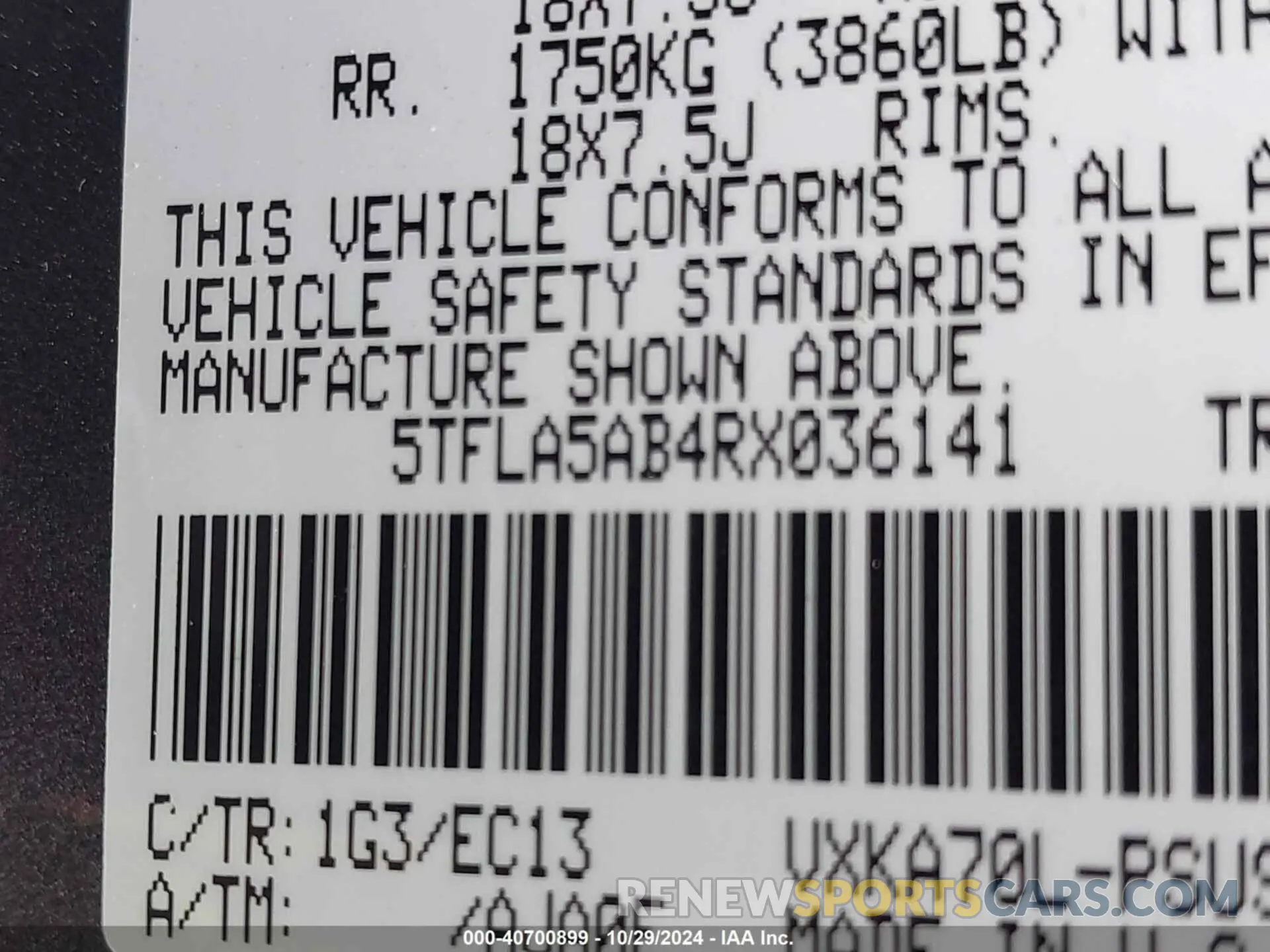 9 fotografías del automóvil dañado 5TFLA5AB4RX036141 TOYOTA TUNDRA 2024