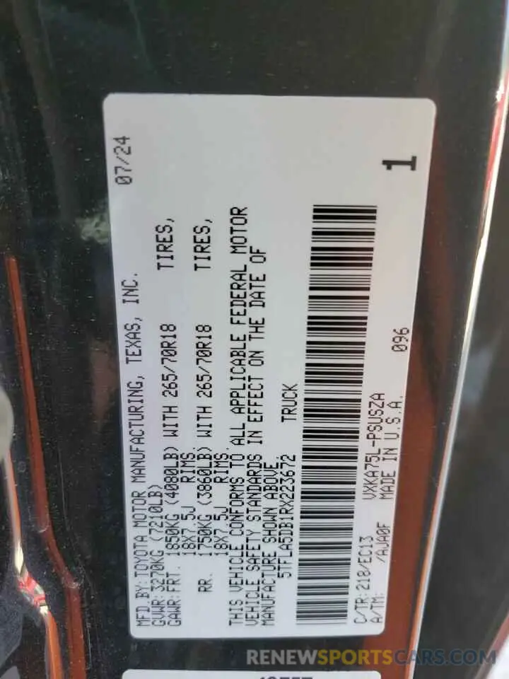 13 fotografías del automóvil dañado 5TFLA5DB1RX223672 TOYOTA TUNDRA 2024