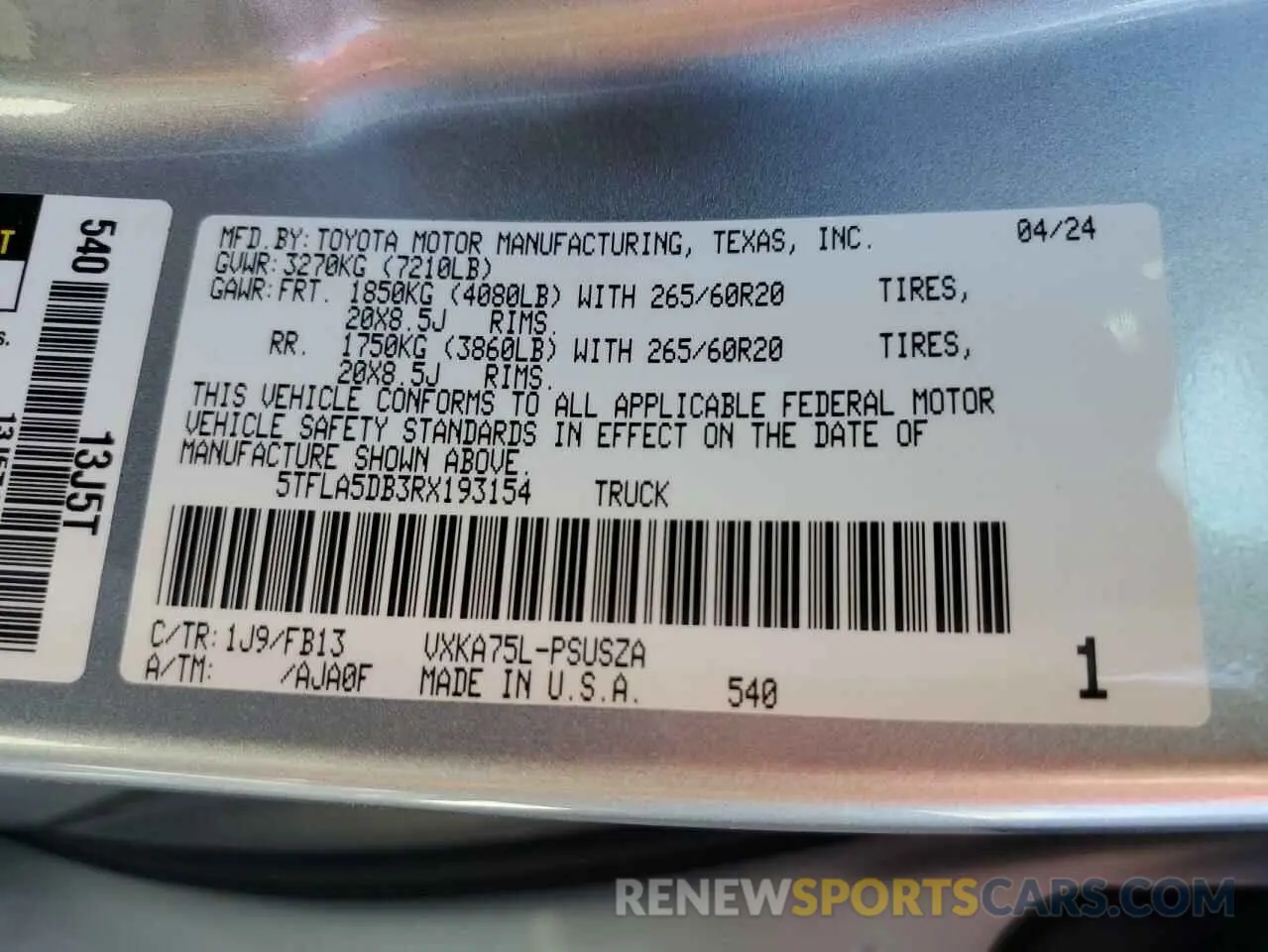 12 fotografías del automóvil dañado 5TFLA5DB3RX193154 TOYOTA TUNDRA 2024