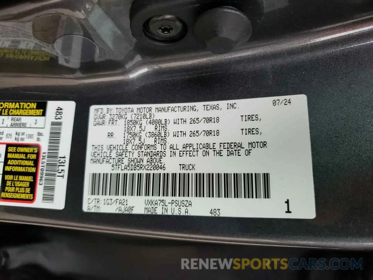 13 fotografías del automóvil dañado 5TFLA5DB5RX220046 TOYOTA TUNDRA 2024