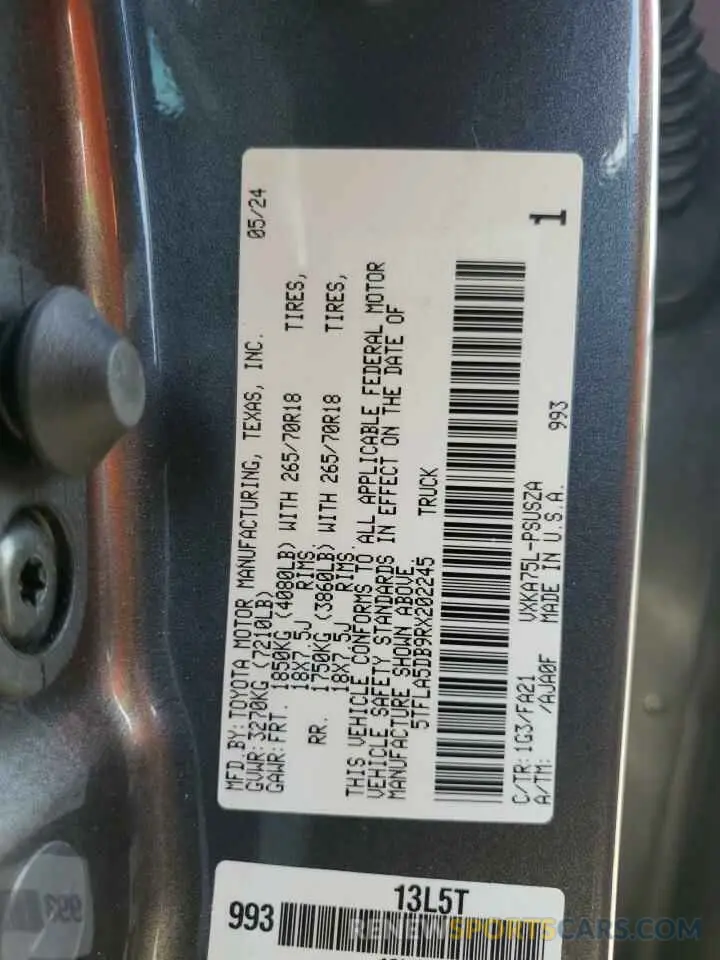 14 fotografías del automóvil dañado 5TFLA5DB9RX202245 TOYOTA TUNDRA 2024