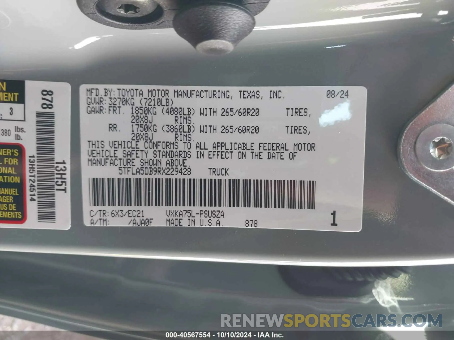 9 fotografías del automóvil dañado 5TFLA5DB9RX229428 TOYOTA TUNDRA 2024