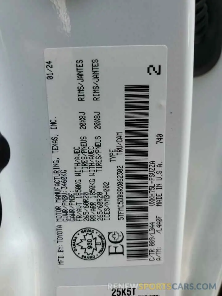 12 fotografías del automóvil dañado 5TFMC5DB8RX062302 TOYOTA TUNDRA 2024
