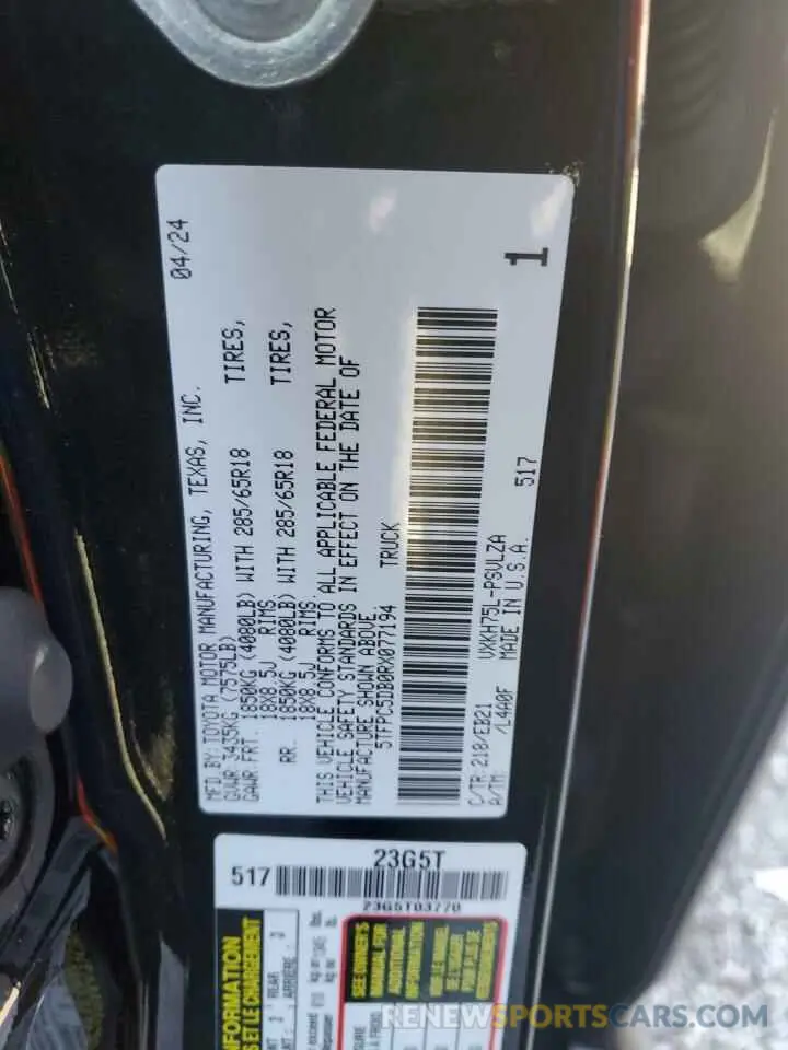 14 fotografías del automóvil dañado 5TFPC5DB0RX077194 TOYOTA TUNDRA 2024
