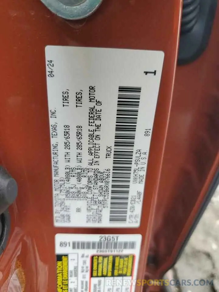 12 fotografías del automóvil dañado 5TFPC5DB6RX076616 TOYOTA TUNDRA 2024