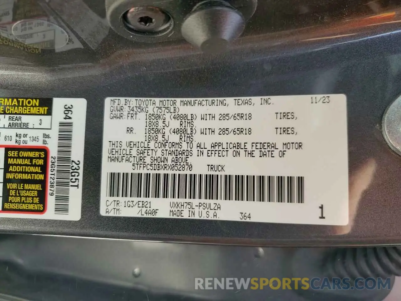 12 fotografías del automóvil dañado 5TFPC5DBXRX052870 TOYOTA TUNDRA 2024
