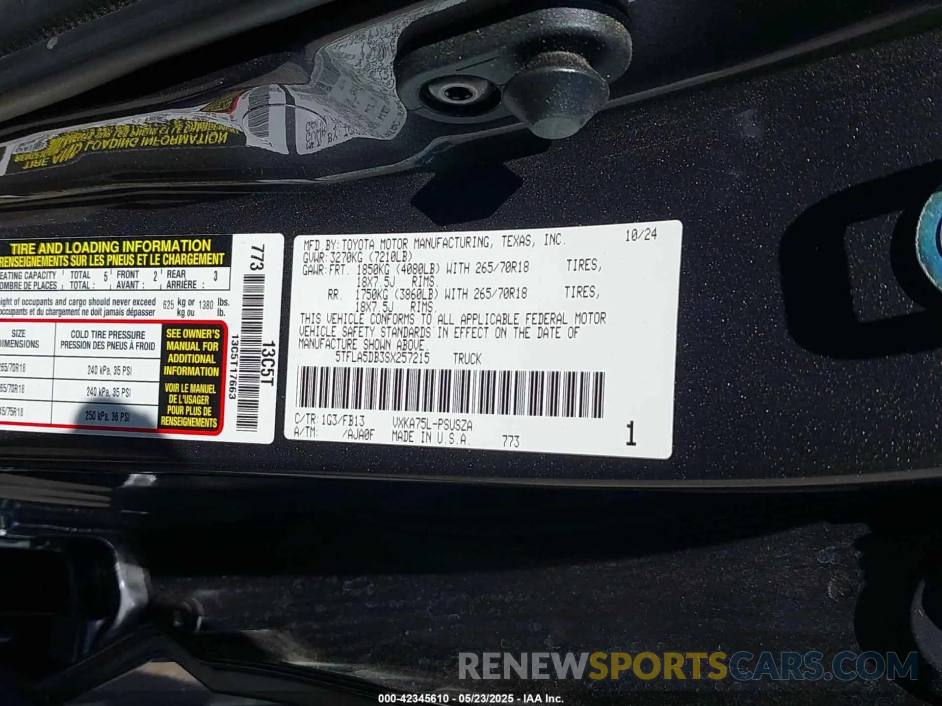 9 fotografías del automóvil dañado 5TFLA5DB3SX257215 TOYOTA TUNDRA 2025