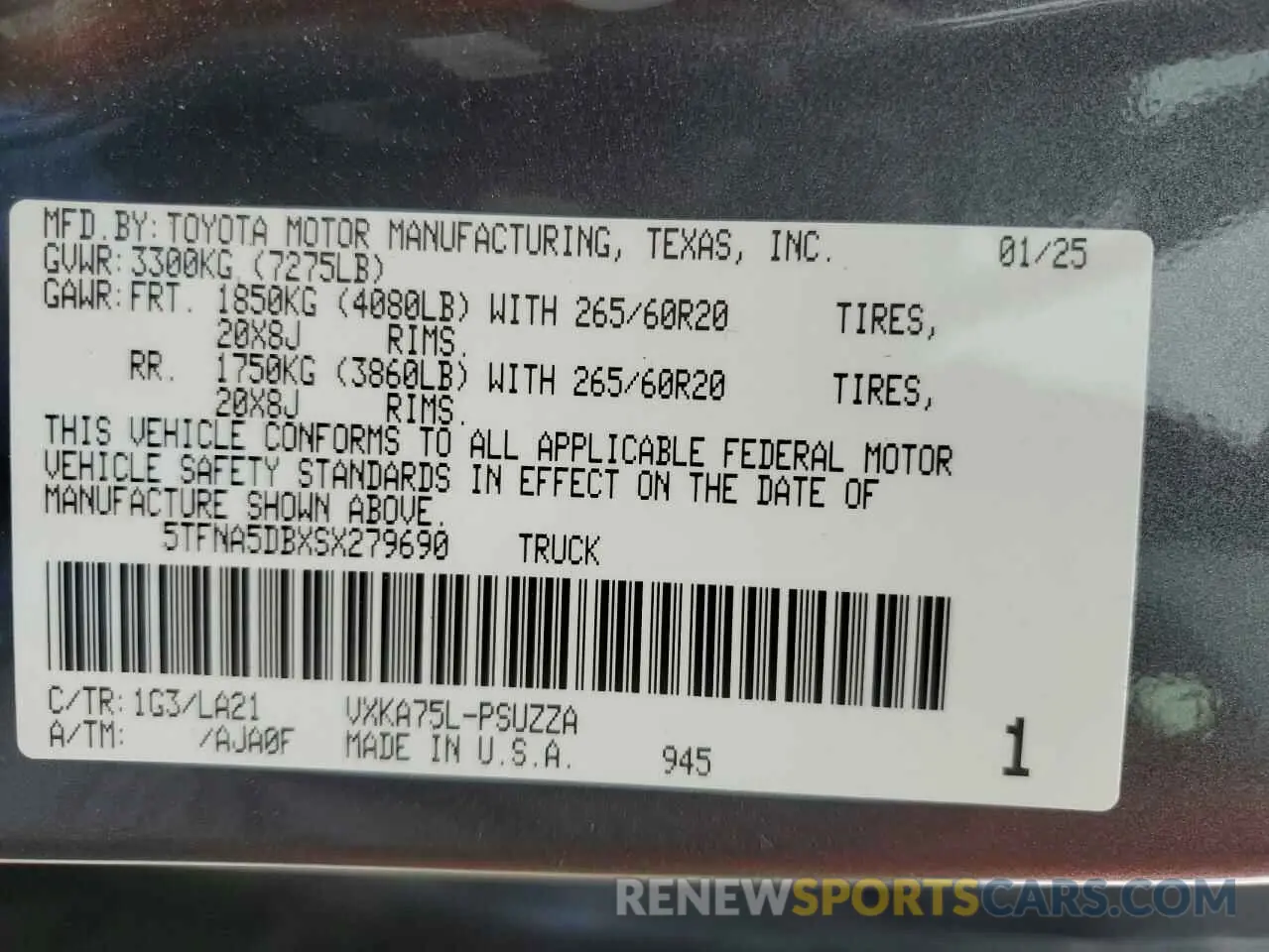 12 fotografías del automóvil dañado 5TFNA5DBXSX279690 TOYOTA TUNDRA 2025