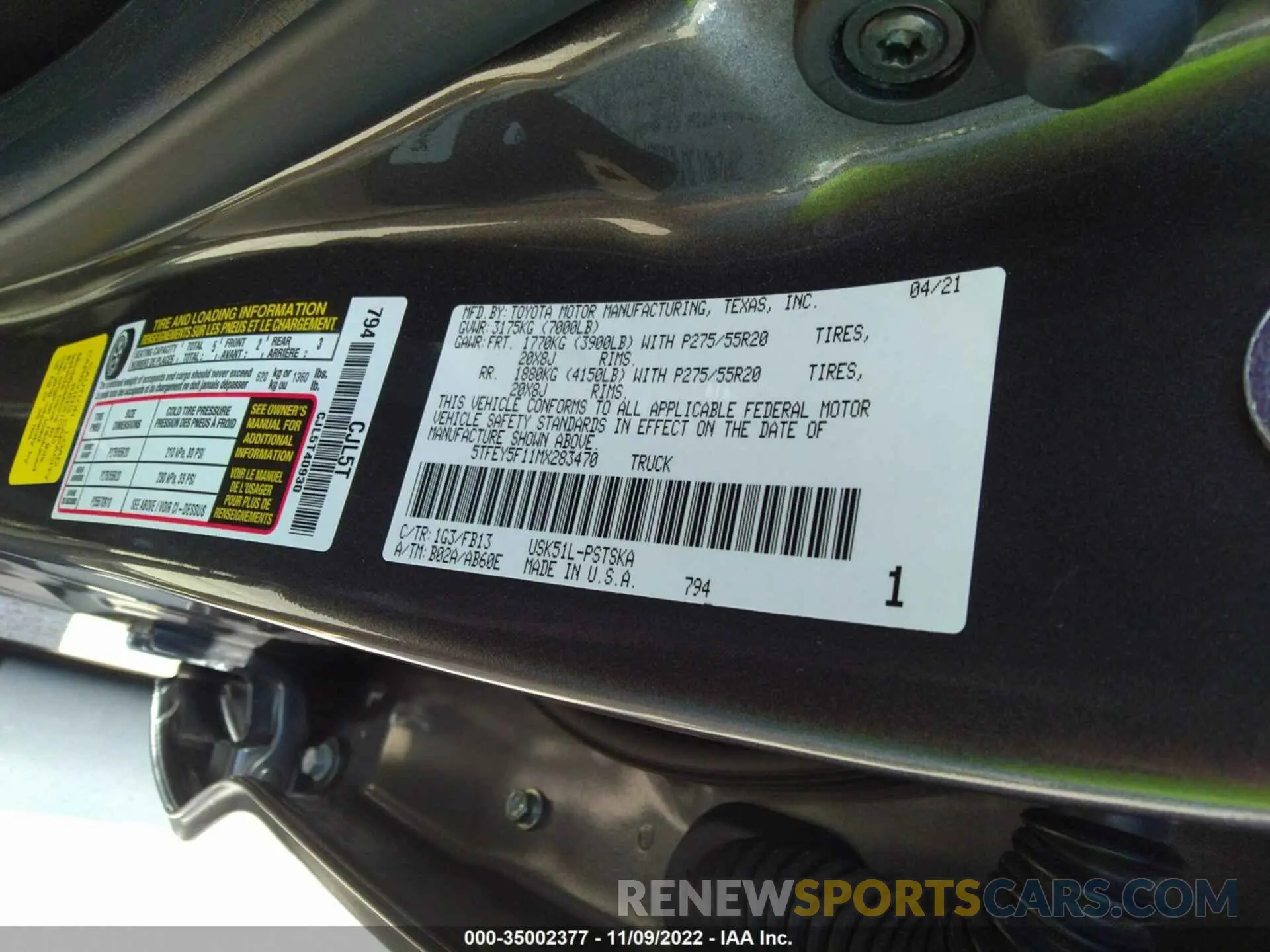 9 fotografías del automóvil dañado 5TFEY5F11MX283470 TOYOTA TUNDRA 2WD 2021