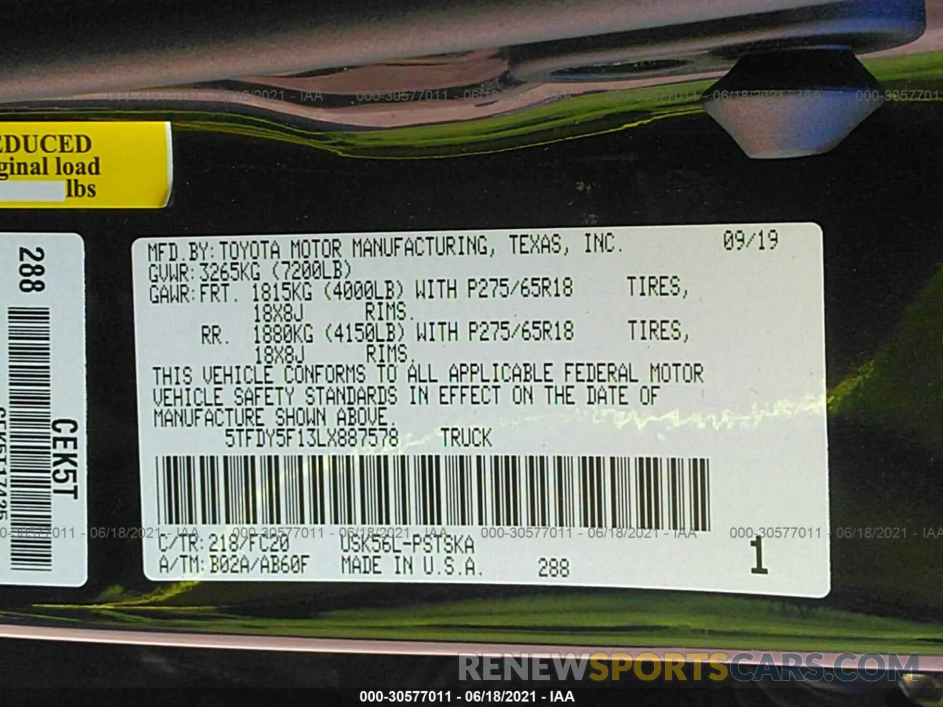 9 fotografías del automóvil dañado 5TFDY5F13LX887578 TOYOTA TUNDRA 4WD 2020