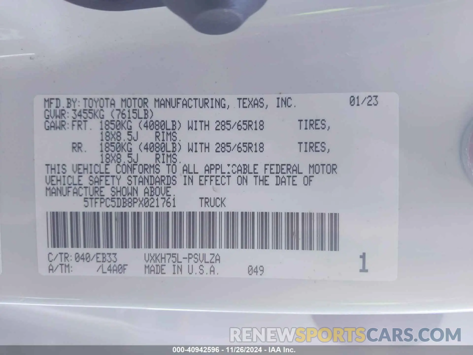 9 fotografías del automóvil dañado 5TFPC5DB8PX021761 TOYOTA TUNDRA HYBRID 2023