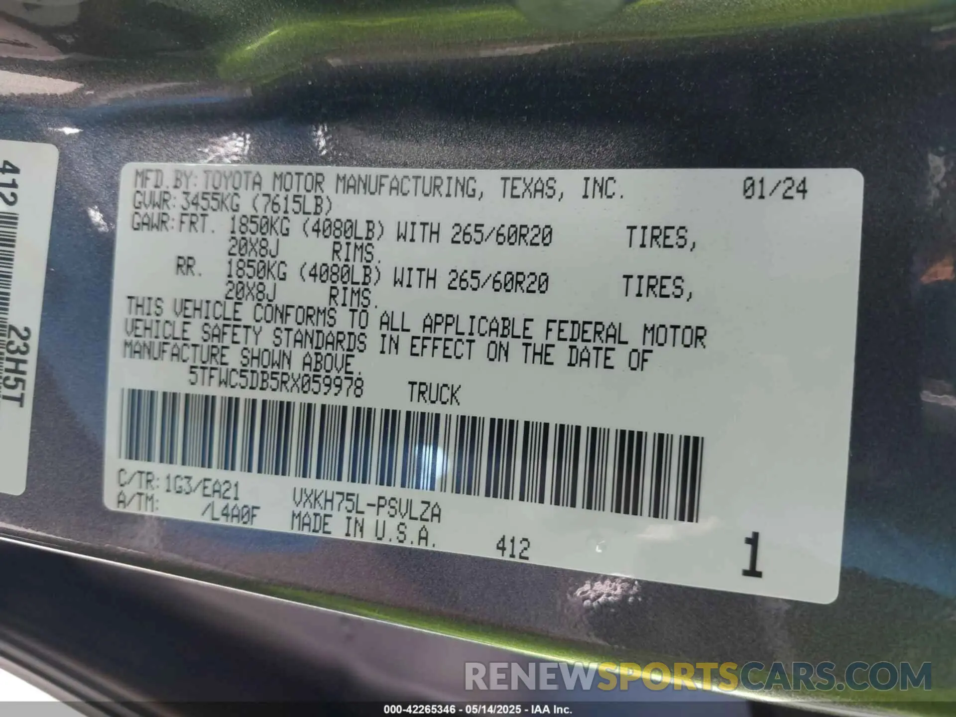 9 fotografías del automóvil dañado 5TFWC5DB5RX059978 TOYOTA TUNDRA HYBRID 2024