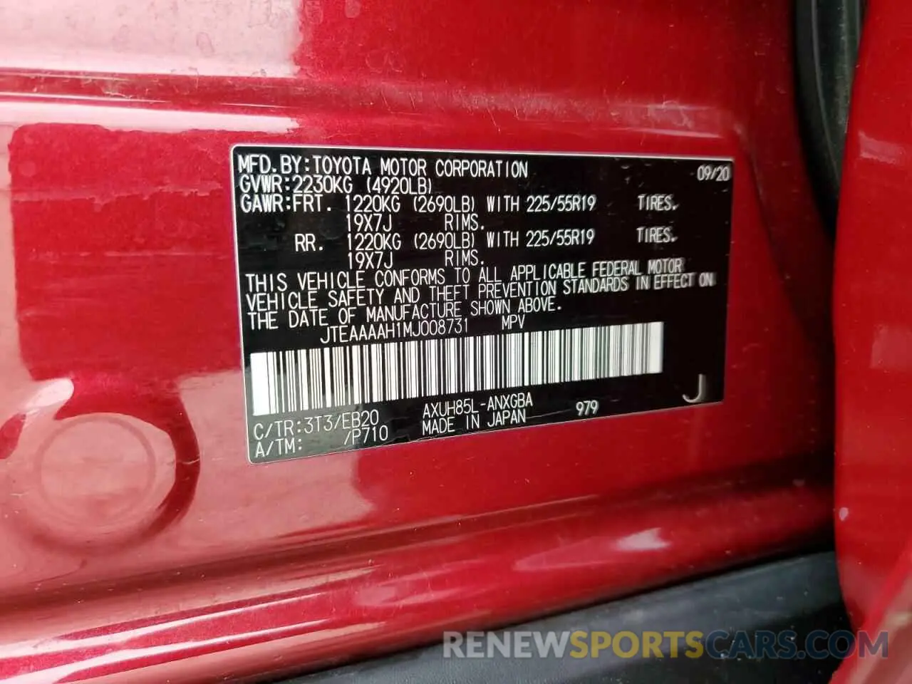 13 fotografías del automóvil dañado JTEAAAAH1MJ008731 TOYOTA VENZA 2021