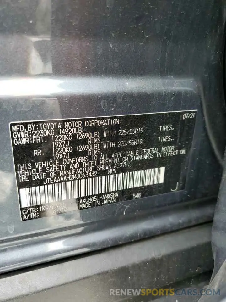 13 fotografías del automóvil dañado JTEAAAAH2MJ063432 TOYOTA VENZA 2021
