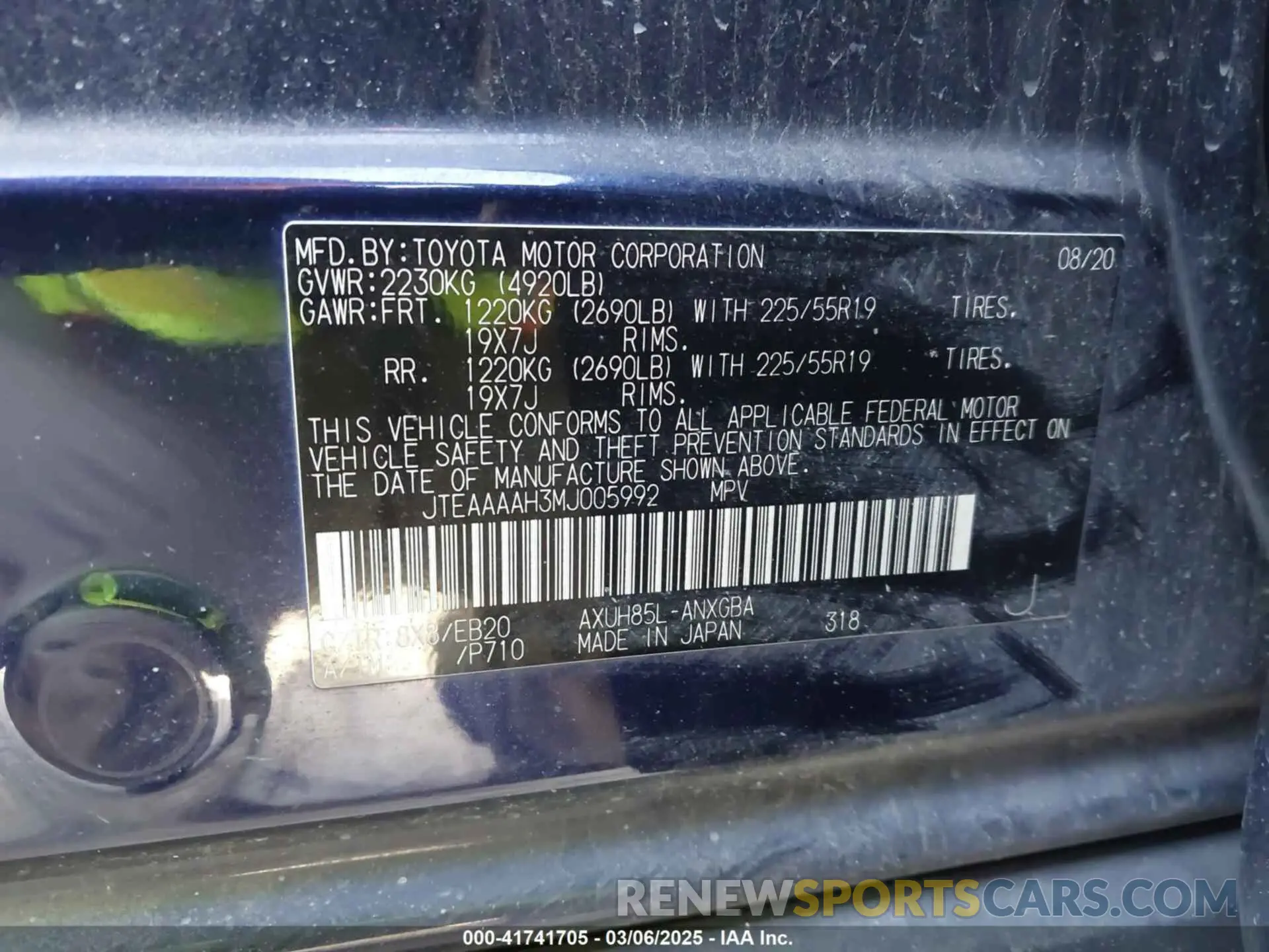 9 fotografías del automóvil dañado JTEAAAAH3MJ005992 TOYOTA VENZA 2021
