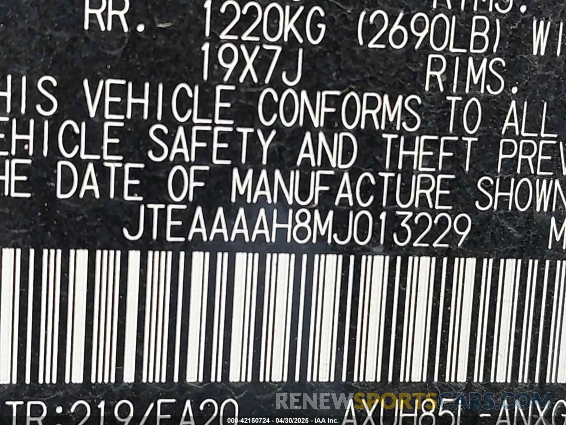 9 fotografías del automóvil dañado JTEAAAAH8MJ013229 TOYOTA VENZA 2021