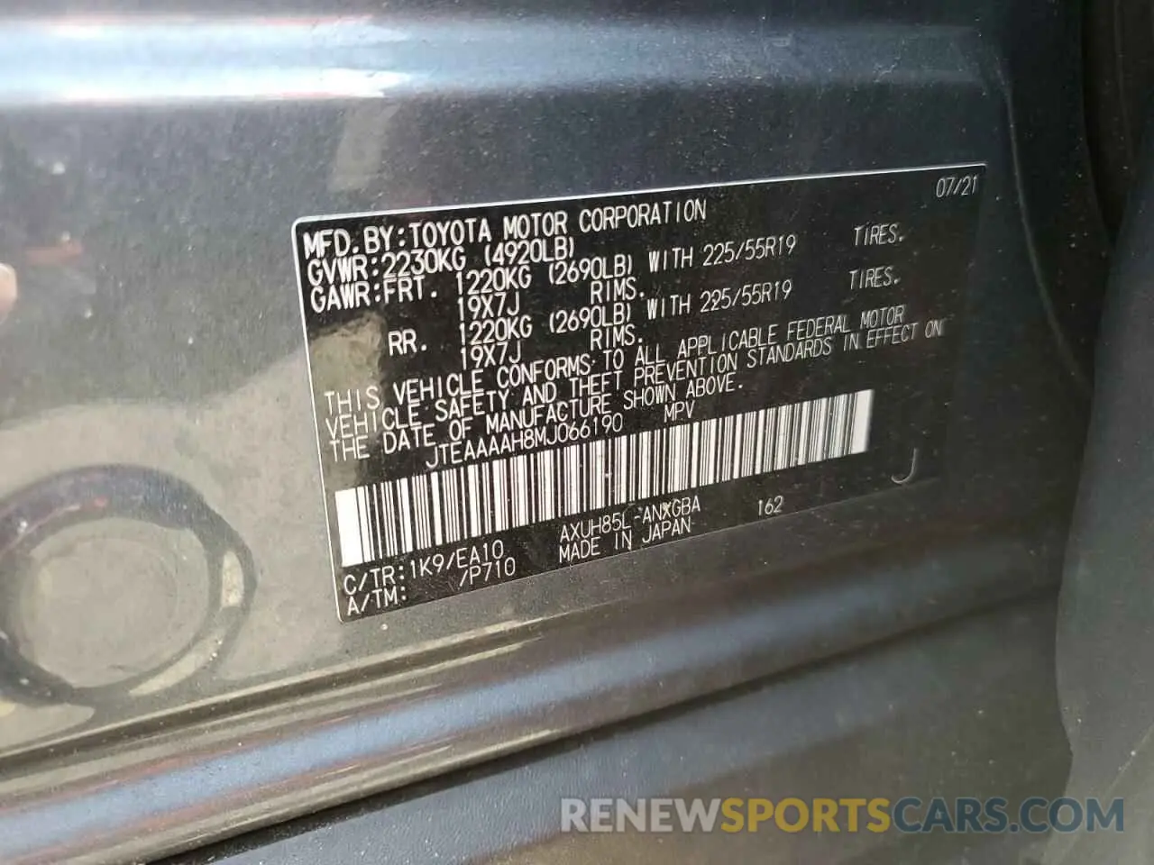 14 fotografías del automóvil dañado JTEAAAAH8MJ066190 TOYOTA VENZA 2021