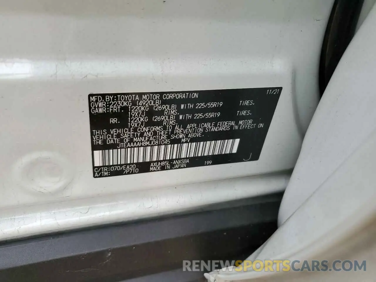 13 fotografías del automóvil dañado JTEAAAAH8MJ081045 TOYOTA VENZA 2021