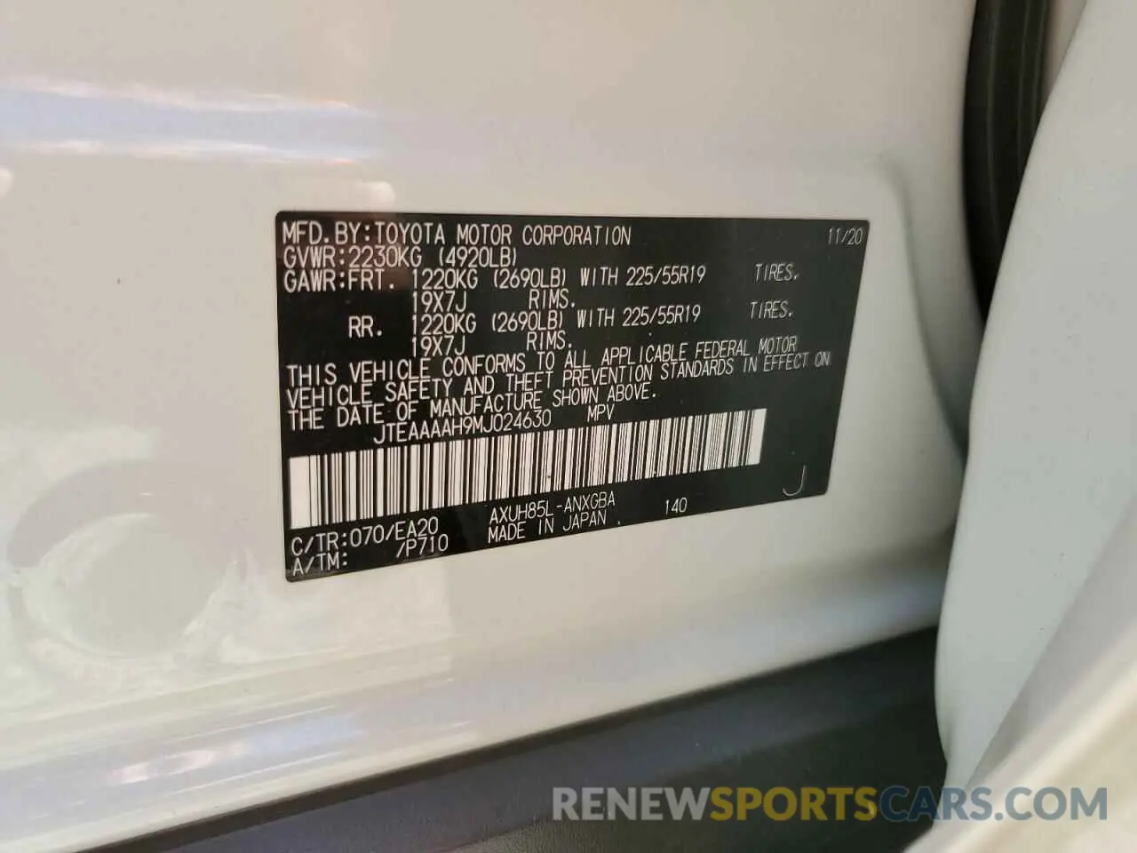 13 fotografías del automóvil dañado JTEAAAAH9MJ024630 TOYOTA VENZA 2021