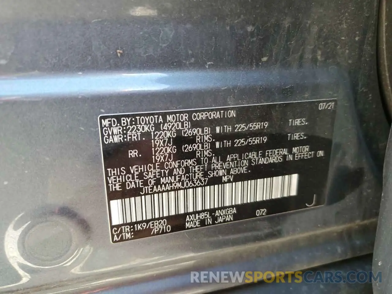 14 fotografías del automóvil dañado JTEAAAAH9MJ063637 TOYOTA VENZA 2021