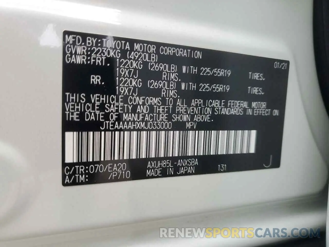 13 fotografías del automóvil dañado JTEAAAAHXMJ033000 TOYOTA VENZA 2021
