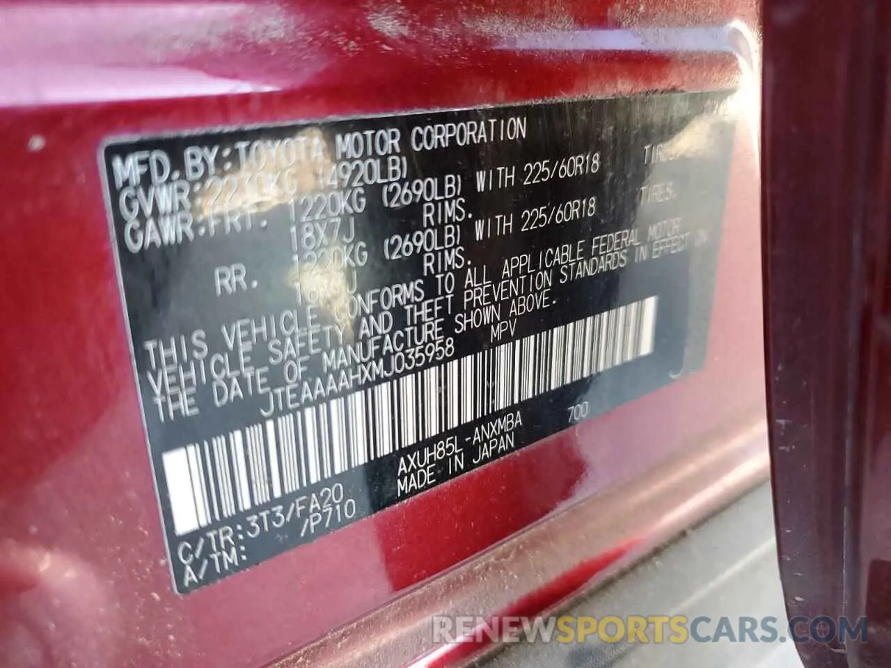 14 fotografías del automóvil dañado JTEAAAAHXMJ035958 TOYOTA VENZA 2021
