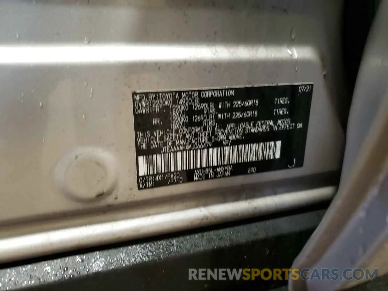 13 fotografías del automóvil dañado JTEAAAAHXMJ066479 TOYOTA VENZA 2021